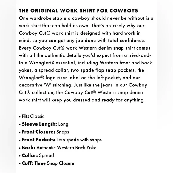 WRANGLER 🍁 Denim Snap Front Western Shirt LT - Picture 3 of 12